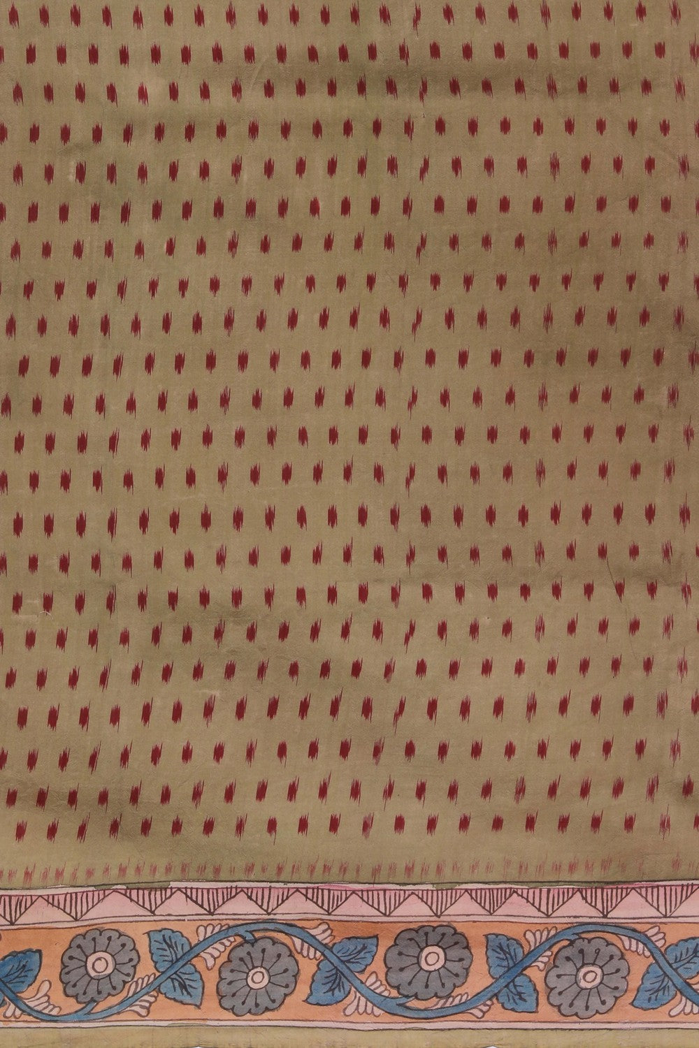 Image of Dupion Kalamkari Painted Cream- Red Saree